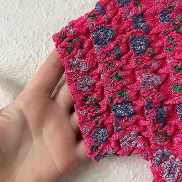 ZARA Knit Pink Floral Ruched Body Con Mini Dress Size Large - Picture 3 of 7